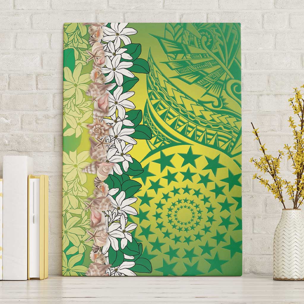 Cook Islands Tiare Maori With Conch Shell Canvas Wall Art Pasifika Fest Polynesian Tattoo Green LT14 Without Frame Green - Polynesian Pride