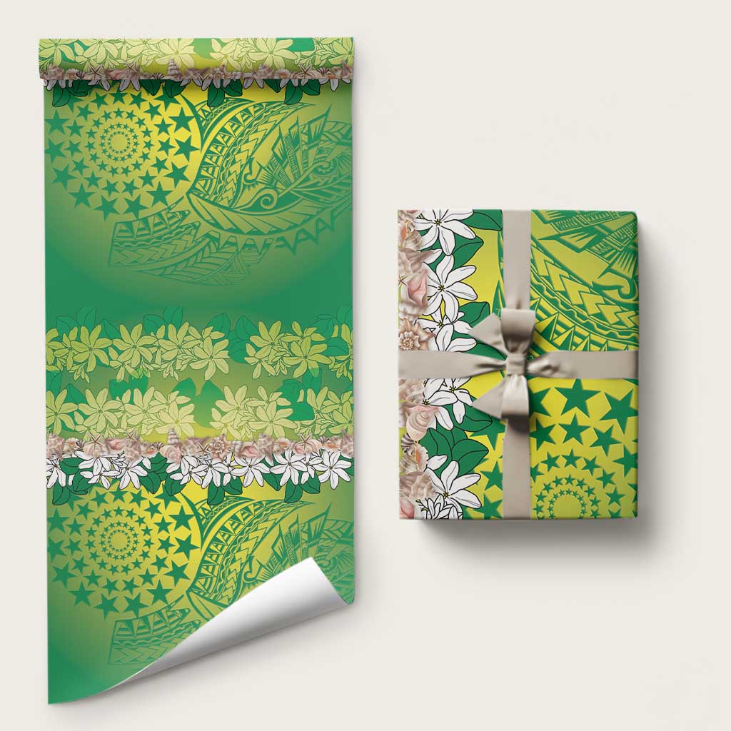 Cook Islands Tiare Maori With Conch Shell Wrapping Paper Pasifika Fest Polynesian Tattoo Green LT14 58" × 23" Green - Polynesian Pride