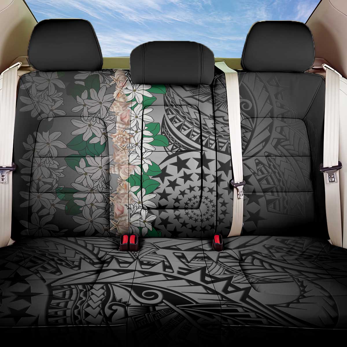 Cook Islands Tiare Maori With Conch Shell Back Car Seat Cover Pasifika Fest Polynesian Tattoo Black LT14 One Size Black - Polynesian Pride