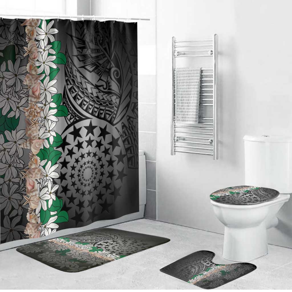Cook Islands Tiare Maori With Conch Shell Bathroom Set Pasifika Fest Polynesian Tattoo Black LT14 Bathroom Set (4 pcs) Black - Polynesian Pride