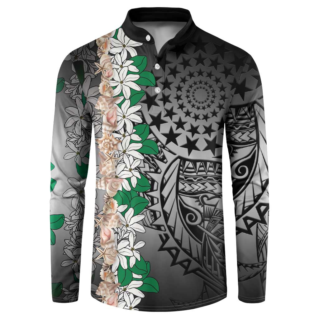 Cook Islands Tiare Maori With Conch Shell Button Sweatshirt Pasifika Fest Polynesian Tattoo Black LT14 Black - Polynesian Pride