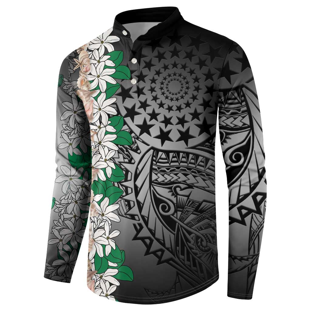 Cook Islands Tiare Maori With Conch Shell Button Sweatshirt Pasifika Fest Polynesian Tattoo Black LT14 - Polynesian Pride