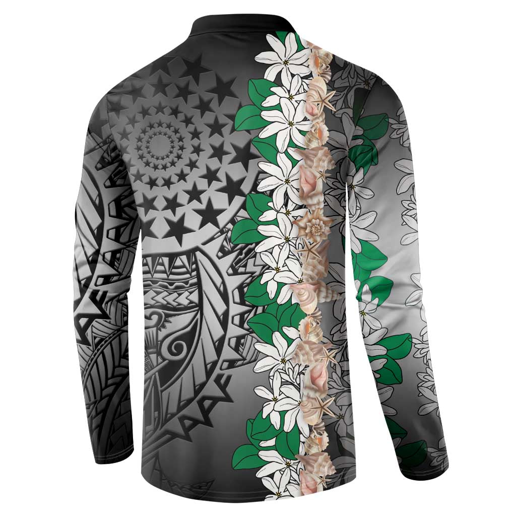 Cook Islands Tiare Maori With Conch Shell Button Sweatshirt Pasifika Fest Polynesian Tattoo Black LT14 - Polynesian Pride