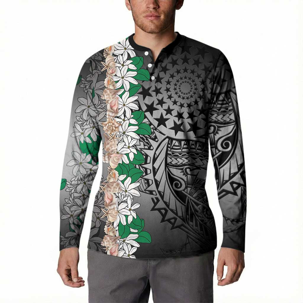 Cook Islands Tiare Maori With Conch Shell Button Sweatshirt Pasifika Fest Polynesian Tattoo Black LT14 - Polynesian Pride