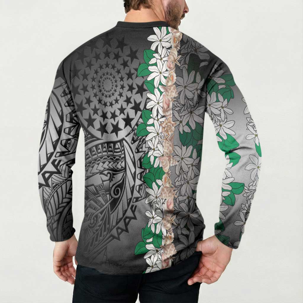 Cook Islands Tiare Maori With Conch Shell Button Sweatshirt Pasifika Fest Polynesian Tattoo Black LT14 - Polynesian Pride