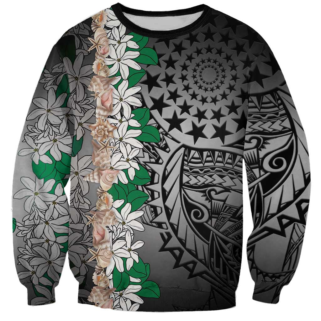 Cook Islands Tiare Maori With Conch Shell Sweatshirt Pasifika Fest Polynesian Tattoo Black LT14 Unisex Black - Polynesian Pride