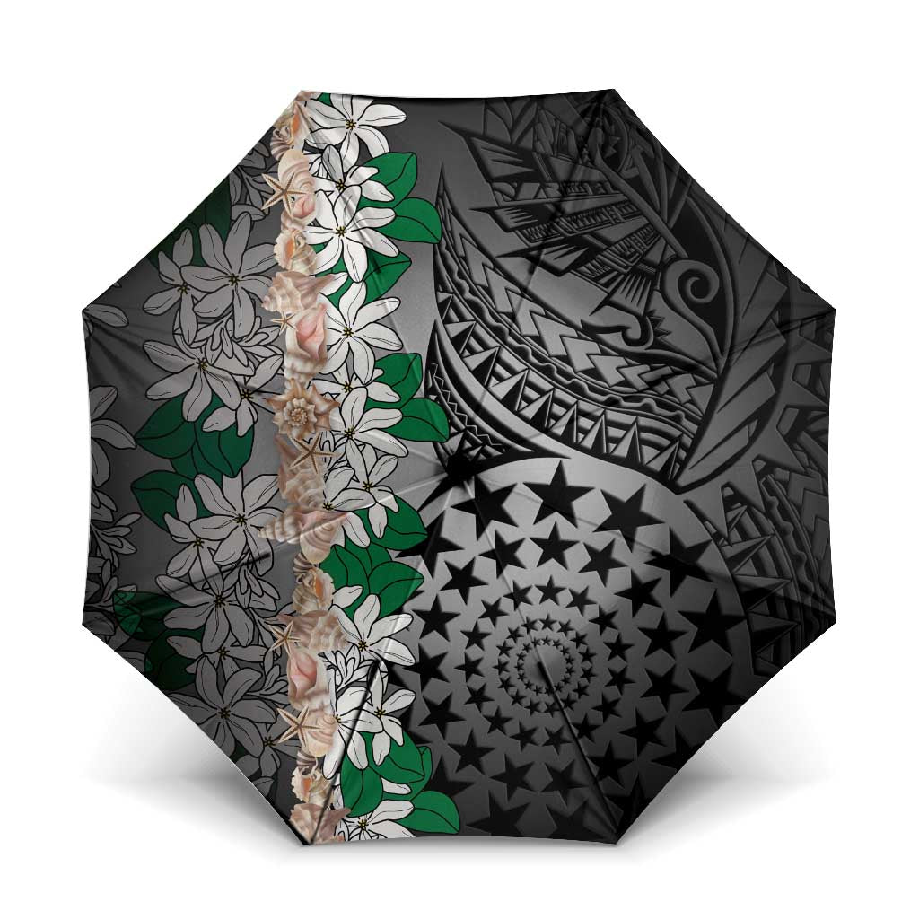 Cook Islands Tiare Maori With Conch Shell Umbrella Pasifika Fest Polynesian Tattoo Black LT14 One Size Folded 11.42 inch Opened Diameter 37.4 inch Black - Polynesian Pride