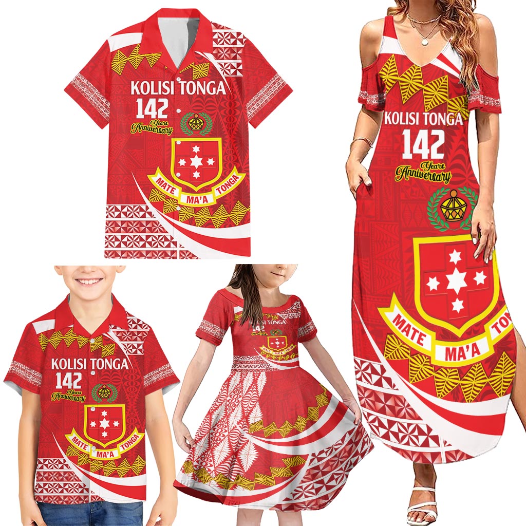 Personalised Kolisi Tonga College Atele Family Matching Summer Maxi Dress and Hawaiian Shirt Mate Maa Tonga 142 Years Anniversary