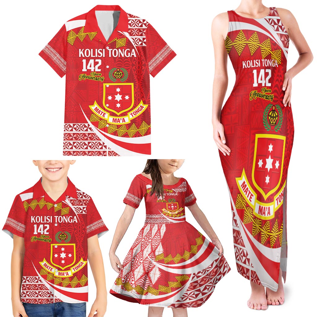 Personalised Kolisi Tonga College Atele Family Matching Tank Maxi Dress and Hawaiian Shirt Mate Maa Tonga 142 Years Anniversary