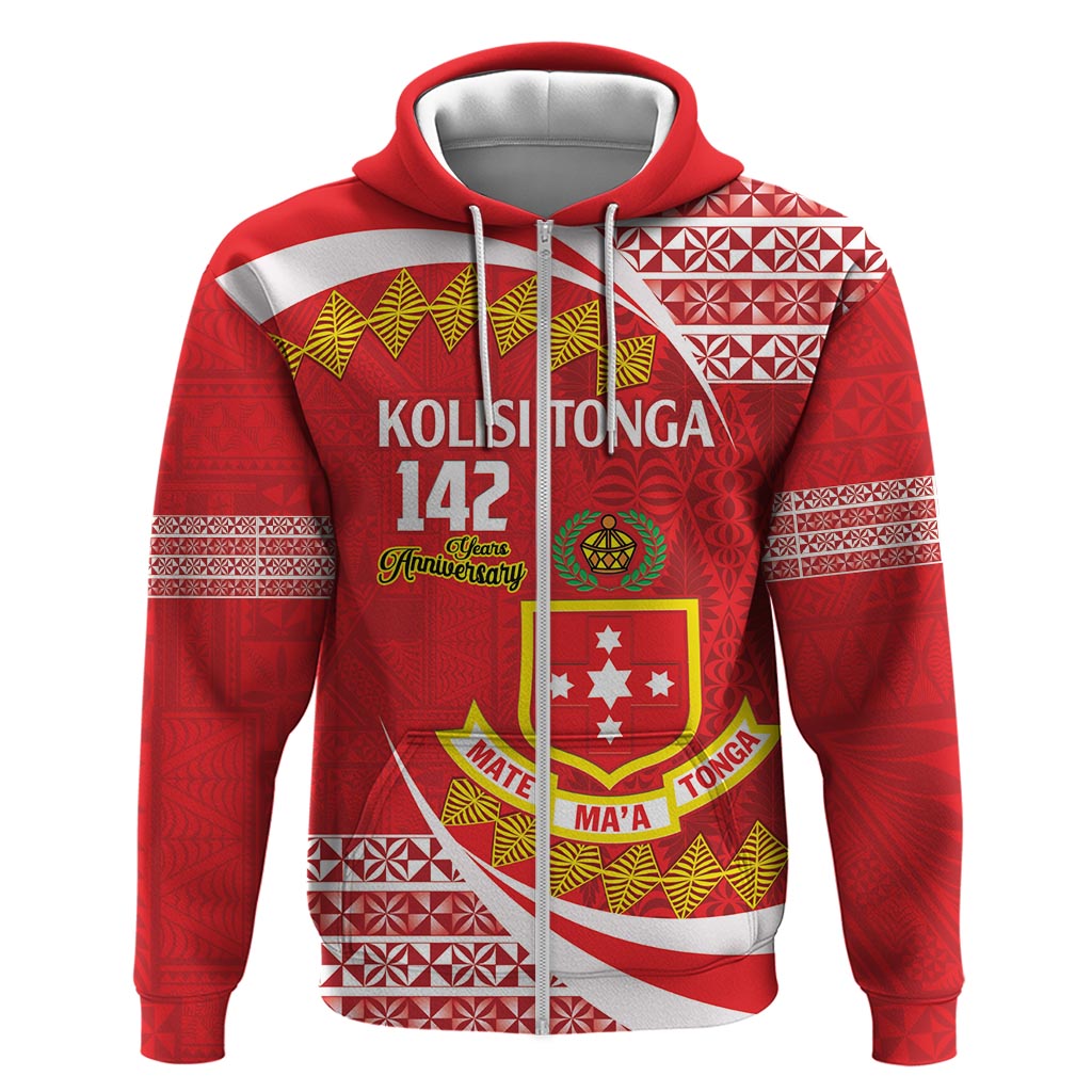Personalised Kolisi Tonga College Atele Hoodie Mate Maa Tonga 142 Years Anniversary LT14 Zip Hoodie Red - Polynesian Pride