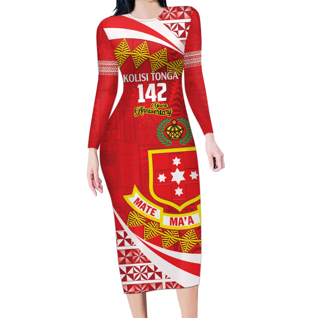 Personalised Kolisi Tonga College Atele Long Sleeve Bodycon Dress Mate Maa Tonga 142 Years Anniversary