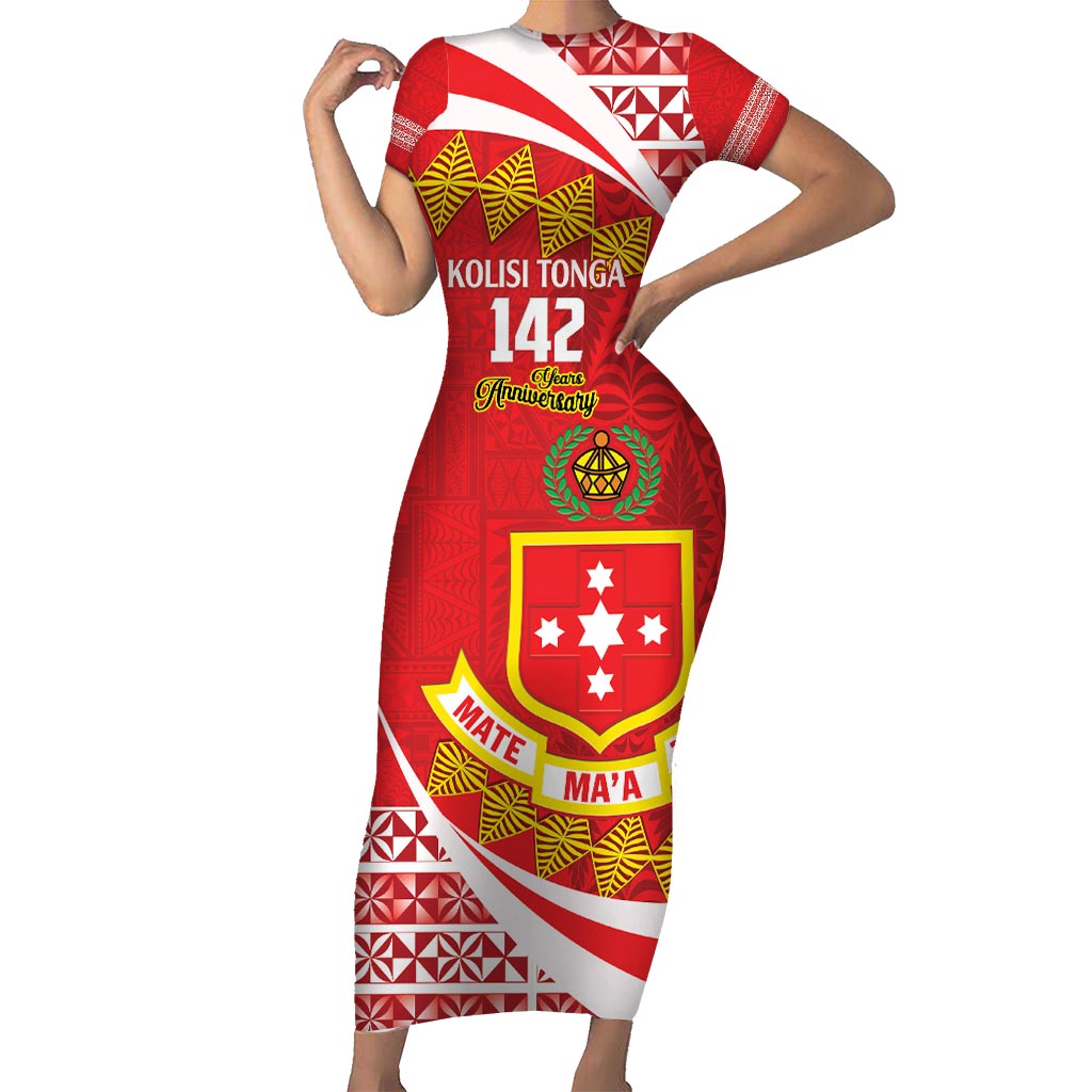 Personalised Kolisi Tonga College Atele Short Sleeve Bodycon Dress Mate Maa Tonga 142 Years Anniversary