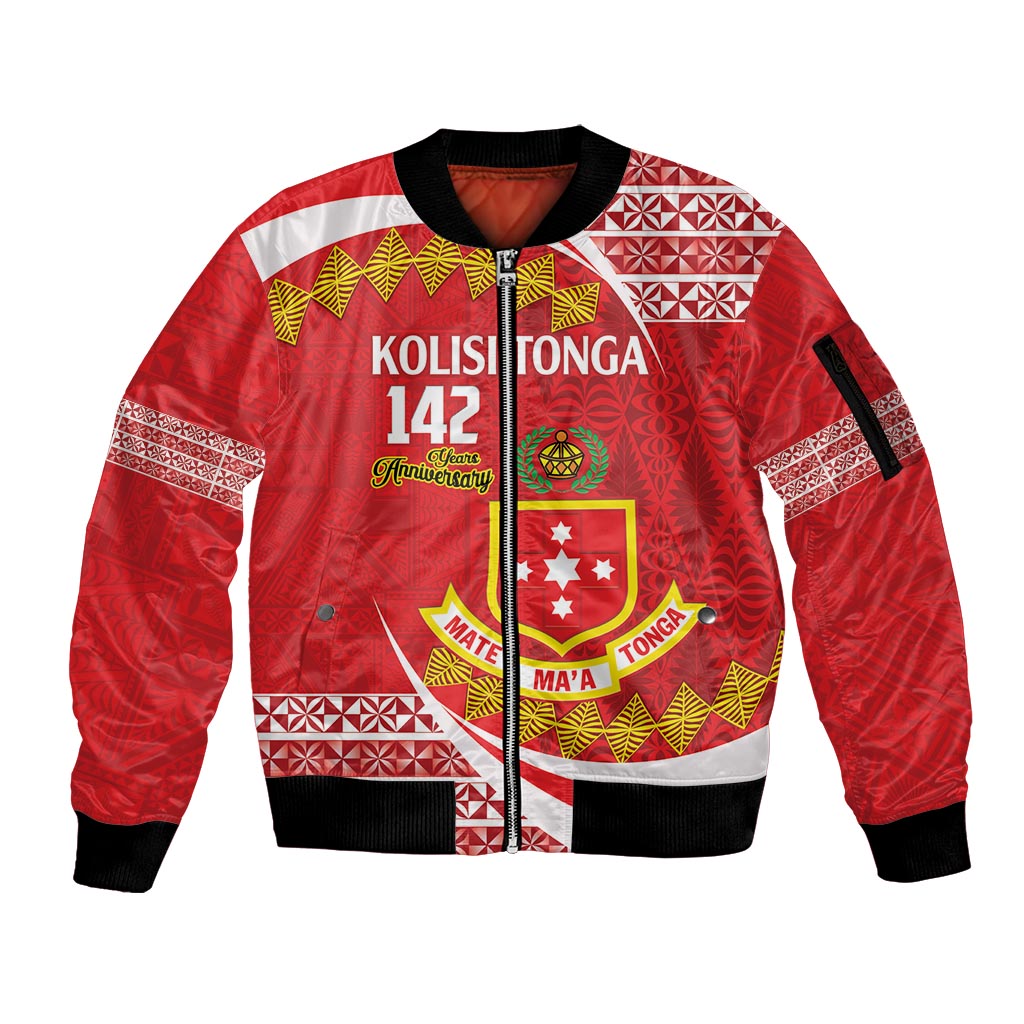 Personalised Kolisi Tonga College Atele Sleeve Zip Bomber Jacket Mate Maa Tonga 142 Years Anniversary