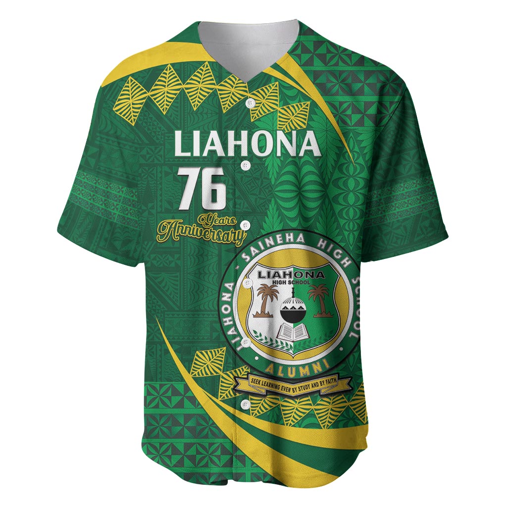 Personalised Tonga Liahona-Saineha High School Baseball Jersey Happy 76 Years Anniversary LT14 Green - Polynesian Pride