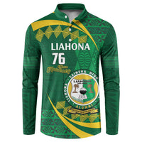 Personalised Tonga Liahona-Saineha High School Button Sweatshirt Happy 76 Years Anniversary LT14 Green - Polynesian Pride