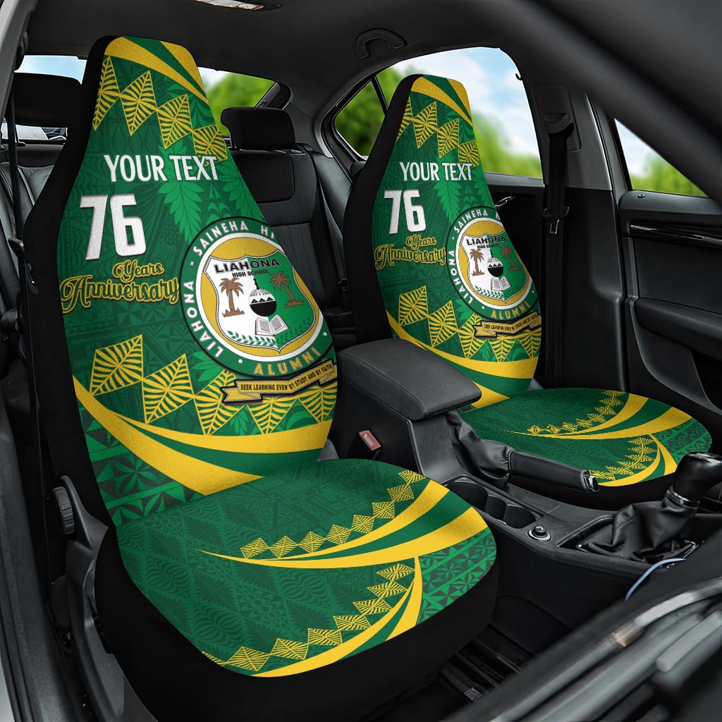 Personalised Tonga Liahona-Saineha High School Car Seat Cover Happy 76 Years Anniversary LT14 One Size Green - Polynesian Pride