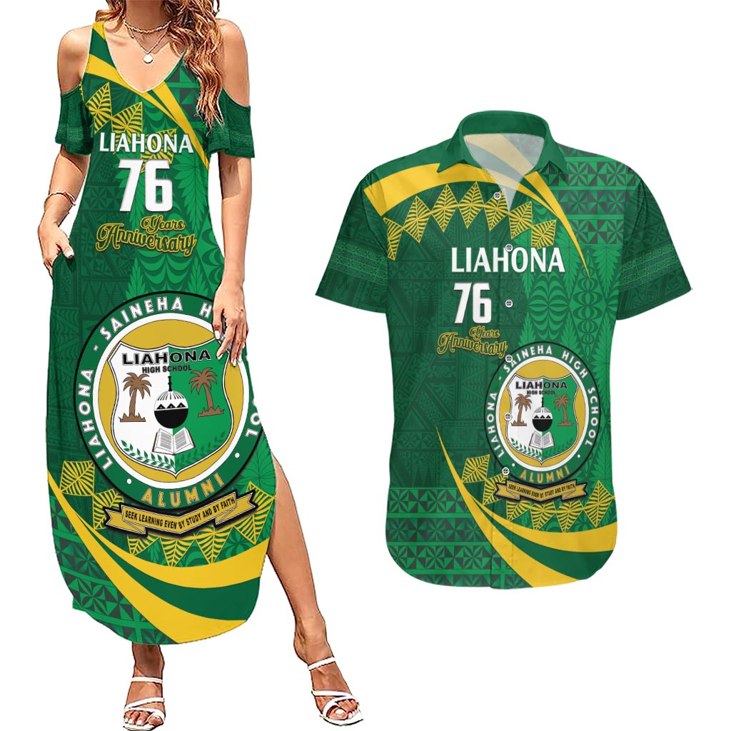 Personalised Tonga Liahona-Saineha High School Couples Matching Summer Maxi Dress and Hawaiian Shirt Happy 76 Years Anniversary