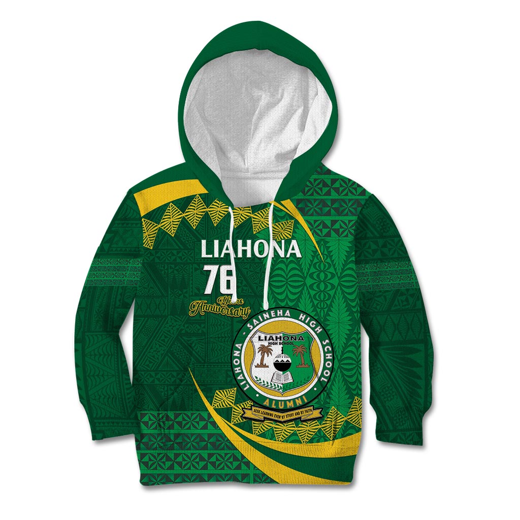Personalised Tonga Liahona-Saineha High School Kid Hoodie Happy 76 Years Anniversary LT14 Hoodie Green - Polynesian Pride