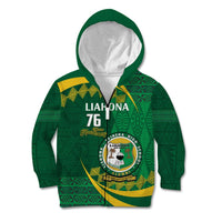 Personalised Tonga Liahona-Saineha High School Kid Hoodie Happy 76 Years Anniversary LT14 Zip Hoodie Green - Polynesian Pride