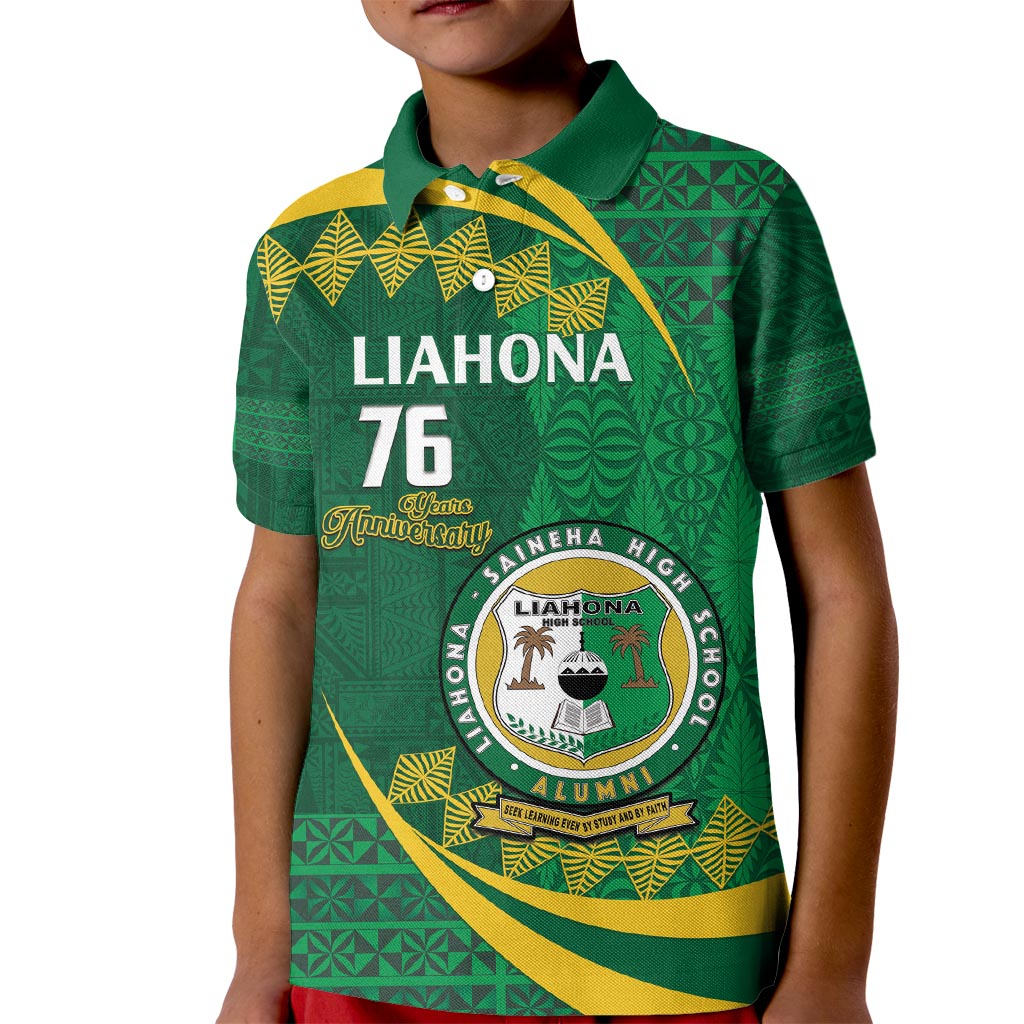 Personalised Tonga Liahona-Saineha High School Kid Polo Shirt Happy 76 Years Anniversary LT14 Kid Green - Polynesian Pride