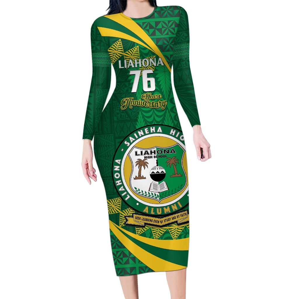 Personalised Tonga Liahona-Saineha High School Long Sleeve Bodycon Dress Happy 76 Years Anniversary