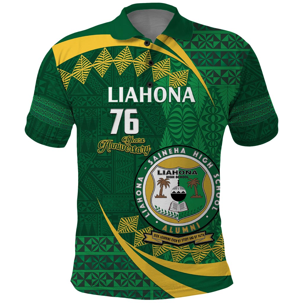 Personalised Tonga Liahona-Saineha High School Polo Shirt Happy 76 Years Anniversary LT14 Green - Polynesian Pride