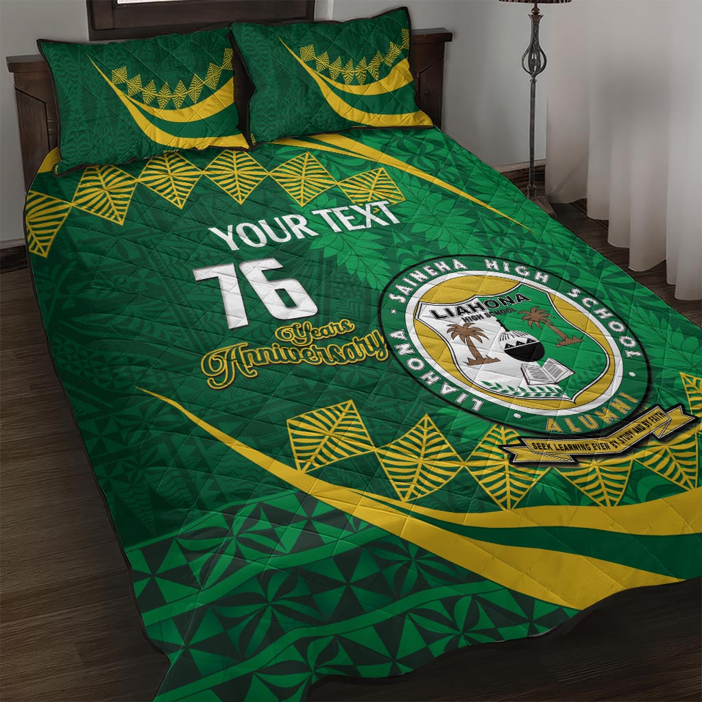 Personalised Tonga Liahona-Saineha High School Quilt Bed Set Happy 76 Years Anniversary LT14 Green - Polynesian Pride