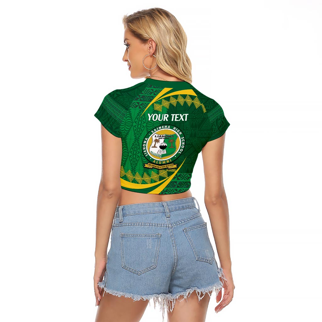 Personalised Tonga Liahona-Saineha High School Raglan Cropped T Shirt Happy 76 Years Anniversary LT14 - Polynesian Pride