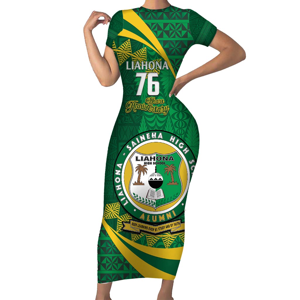 Personalised Tonga Liahona-Saineha High School Short Sleeve Bodycon Dress Happy 76 Years Anniversary