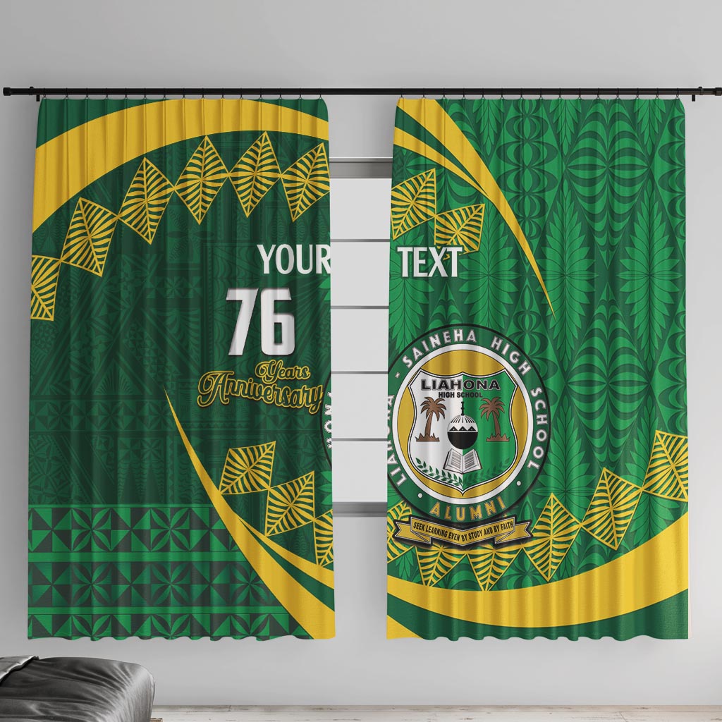 Personalised Tonga Liahona-Saineha High School Window Curtain Happy 76 Years Anniversary LT14 With Hooks Green - Polynesian Pride
