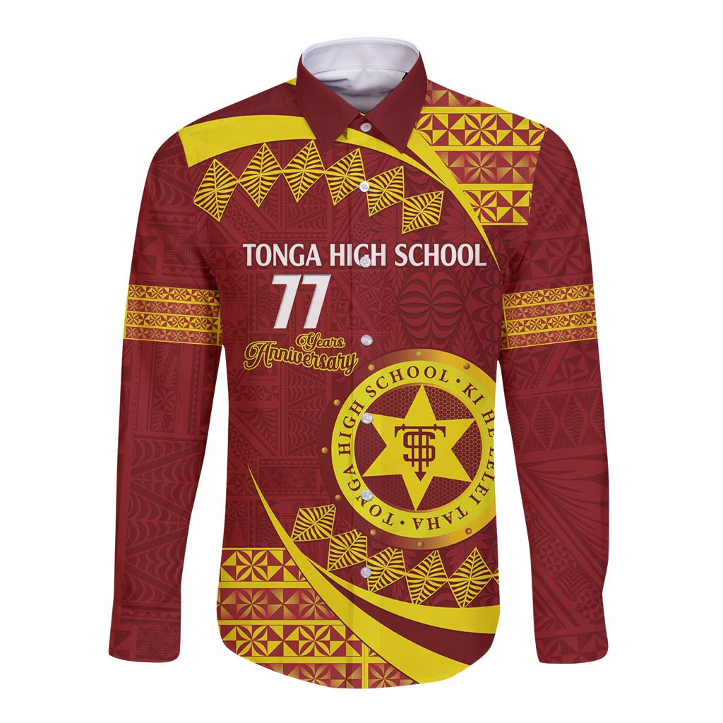 Personalised Tonga High School Long Sleeve Button Shirt Happy 77 Years Anniversary LT14 Unisex Maroon - Polynesian Pride