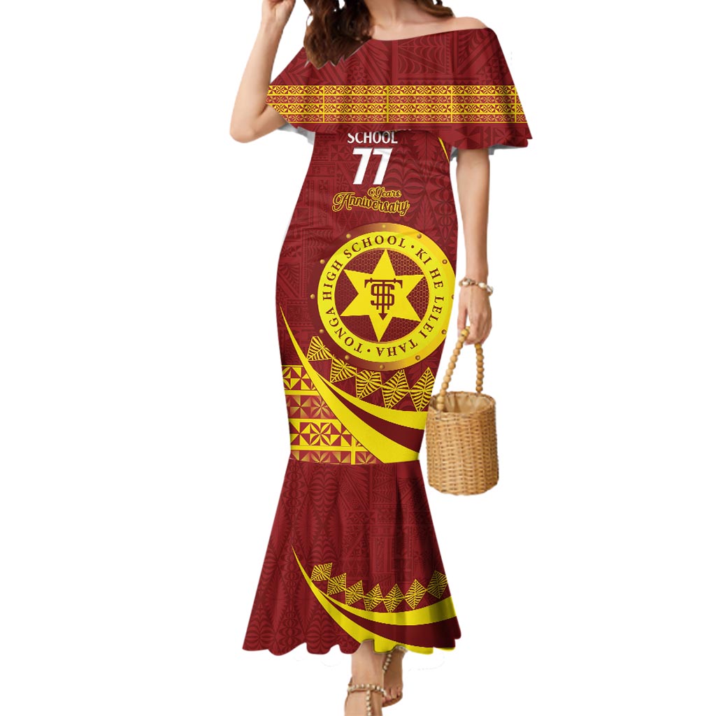 Personalised Tonga High School Mermaid Dress Happy 77 Years Anniversary LT14 Women Maroon - Polynesian Pride