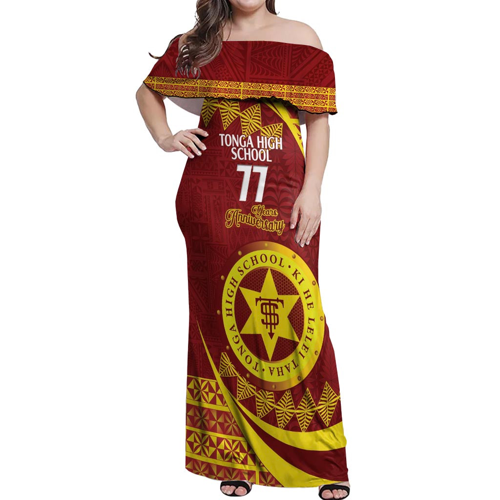 Personalised Tonga High School Off Shoulder Maxi Dress Happy 77 Years Anniversary