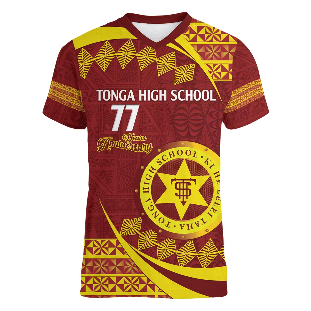 Personalised Tonga High School Women V-Neck T-Shirt Happy 77 Years Anniversary