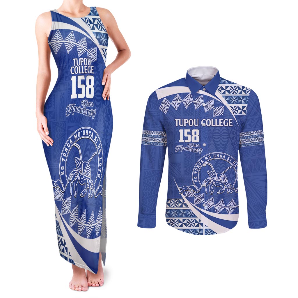 Personalised Tonga Tupou College Toloa Couples Matching Tank Maxi Dress and Long Sleeve Button Shirt Happy 158 Years Anniversary