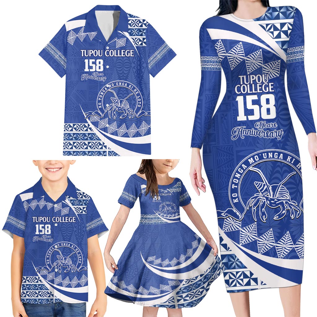 Personalised Tonga Tupou College Toloa Family Matching Long Sleeve Bodycon Dress and Hawaiian Shirt Happy 158 Years Anniversary