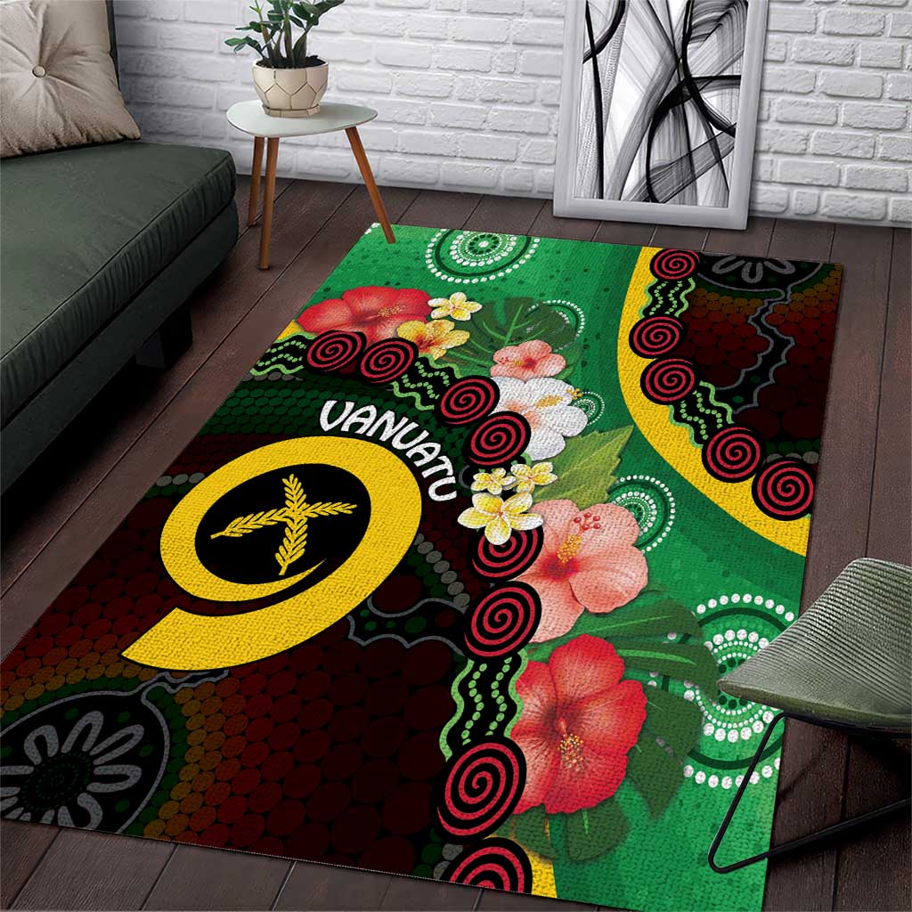 Long God Yumi Stanap Vanuatu Area Rug Tropical Flowers Aboriginal Pattern LT14 Green - Polynesian Pride