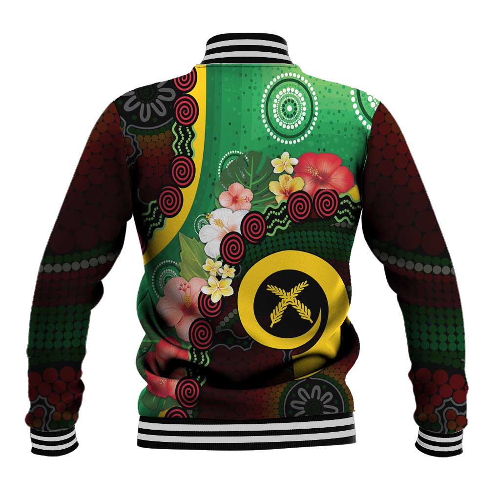 Long God Yumi Stanap Vanuatu Baseball Jacket Tropical Flowers Aboriginal Pattern LT14 - Polynesian Pride