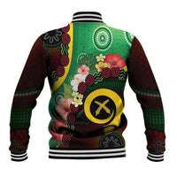 Long God Yumi Stanap Vanuatu Baseball Jacket Tropical Flowers Aboriginal Pattern LT14 - Polynesian Pride