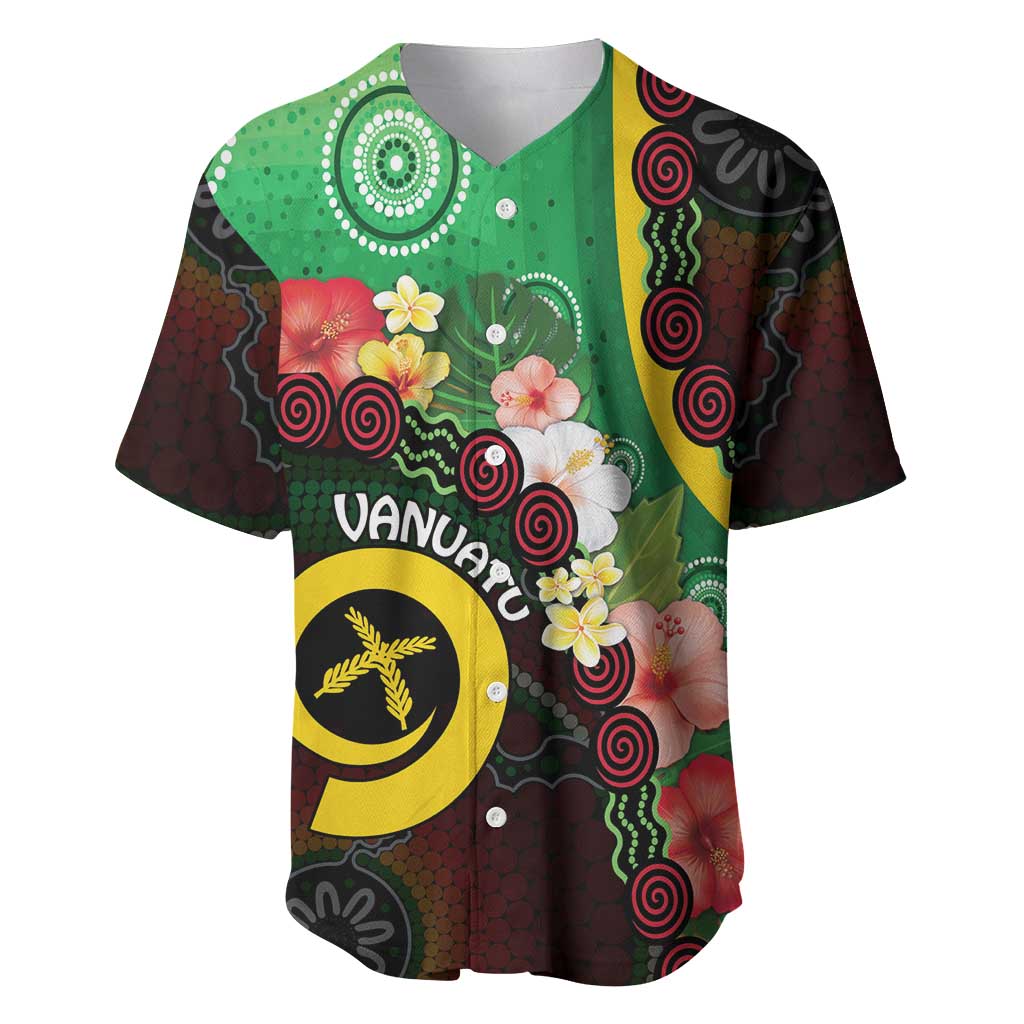 Long God Yumi Stanap Vanuatu Baseball Jersey Tropical Flowers Aboriginal Pattern LT14 Green - Polynesian Pride