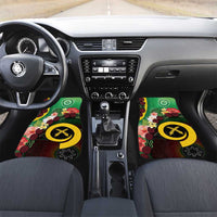 Long God Yumi Stanap Vanuatu Car Mats Tropical Flowers Aboriginal Pattern LT14 Set 2pcs - Front Green - Polynesian Pride