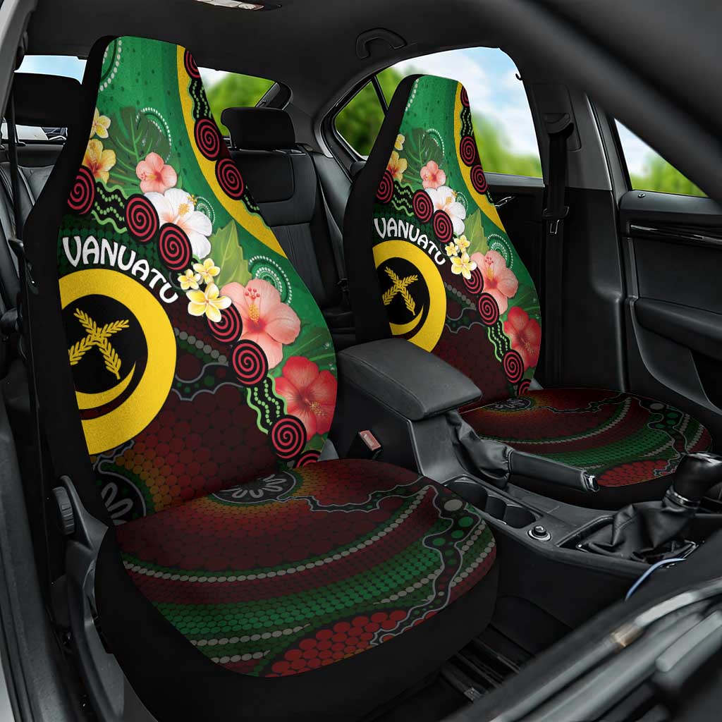 Long God Yumi Stanap Vanuatu Car Seat Cover Tropical Flowers Aboriginal Pattern LT14 One Size Green - Polynesian Pride