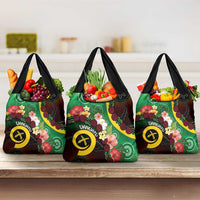 Long God Yumi Stanap Vanuatu Grocery Bag Tropical Flowers Aboriginal Pattern LT14 3-pack One Size Green - Polynesian Pride