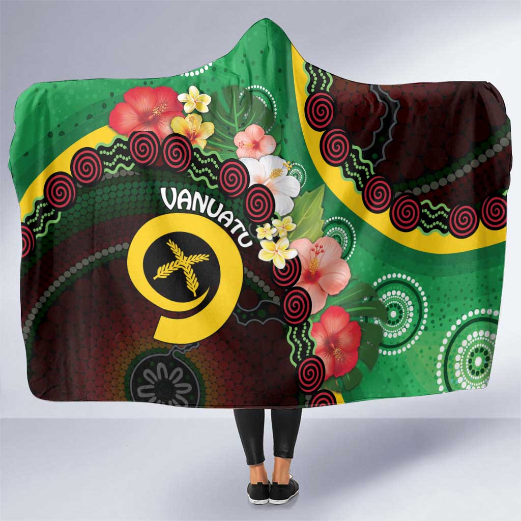 Long God Yumi Stanap Vanuatu Hooded Blanket Tropical Flowers Aboriginal Pattern LT14 One Size Green - Polynesian Pride