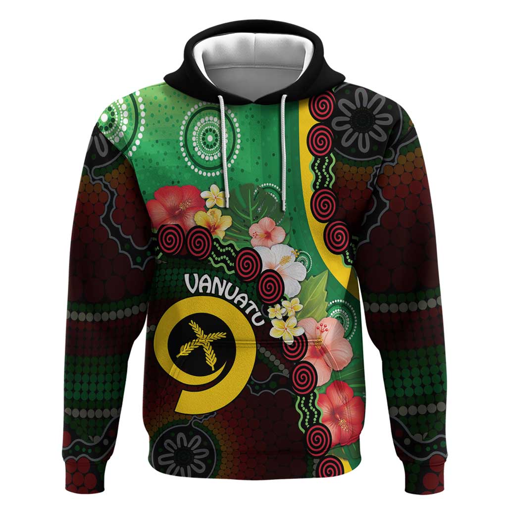 Long God Yumi Stanap Vanuatu Hoodie Tropical Flowers Aboriginal Pattern LT14 Pullover Hoodie Green - Polynesian Pride
