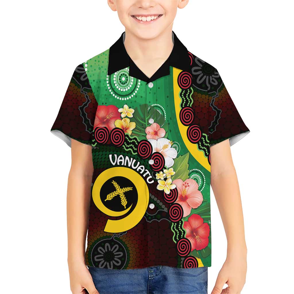 Long God Yumi Stanap Vanuatu Kid Hawaiian Shirt Tropical Flowers Aboriginal Pattern LT14 Kid Green - Polynesian Pride