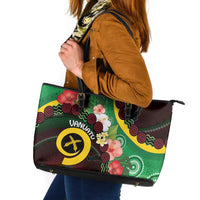 Long God Yumi Stanap Vanuatu Leather Tote Bag Tropical Flowers Aboriginal Pattern LT14 Green - Polynesian Pride