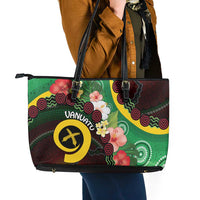 Long God Yumi Stanap Vanuatu Leather Tote Bag Tropical Flowers Aboriginal Pattern LT14 - Polynesian Pride