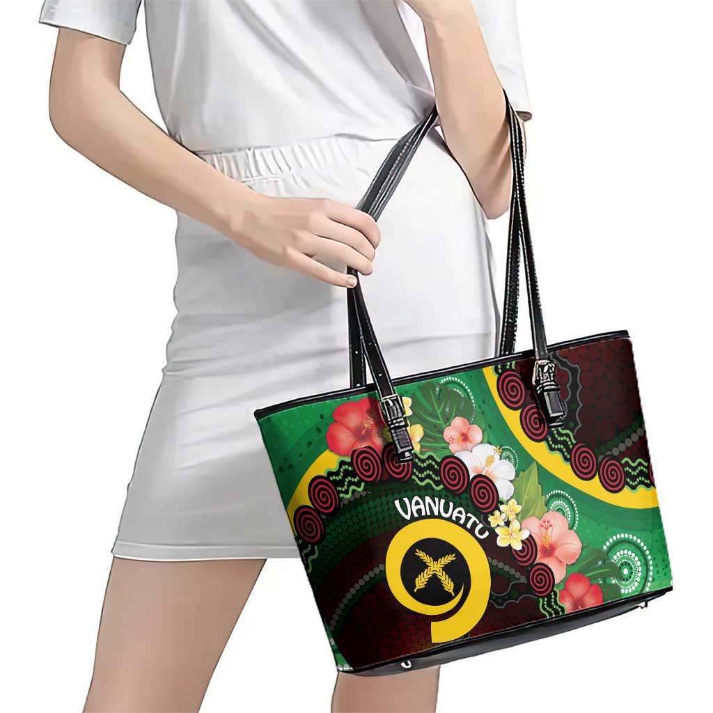 Long God Yumi Stanap Vanuatu Leather Tote Bag Tropical Flowers Aboriginal Pattern LT14 - Polynesian Pride
