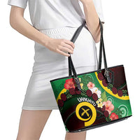 Long God Yumi Stanap Vanuatu Leather Tote Bag Tropical Flowers Aboriginal Pattern LT14 - Polynesian Pride